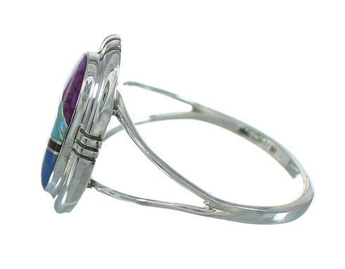 Southwestern Multicolor Inlay Silver Ring Size 6 AX80307